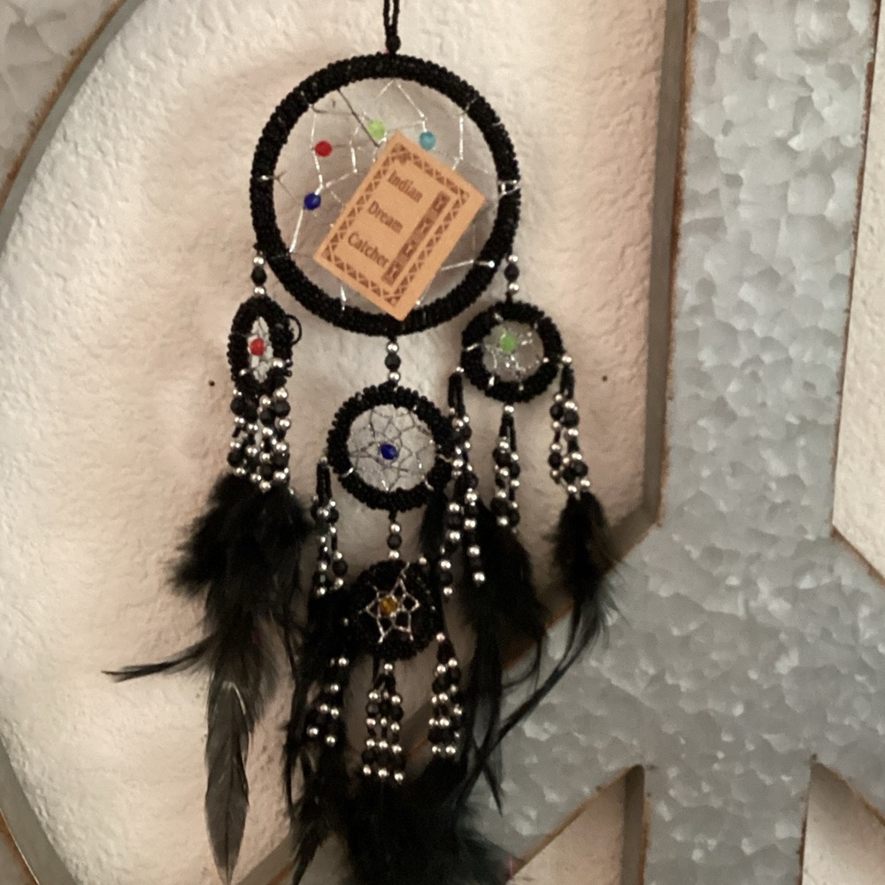 Black Beaded Dream Catcher with Feathers